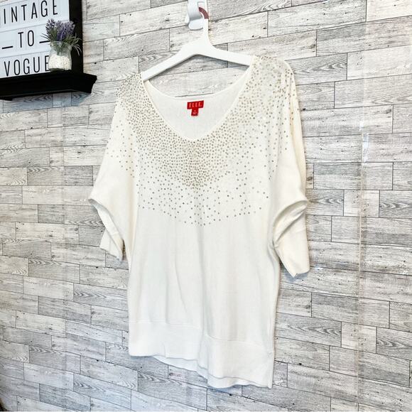 ELLE Off-White Sequined Dolman Sleeve Sweater, M - Picture 4 of 9